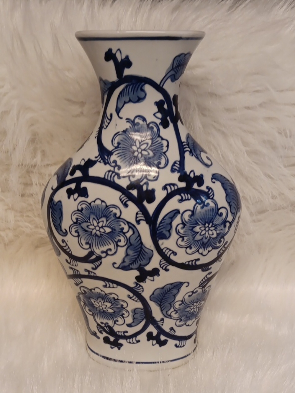 Blue and White Floral Ceramic Vase - Home Art